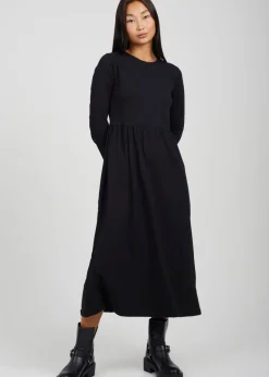 Brave Soul Black Cotton Long Sleeve Midi Smock Dress