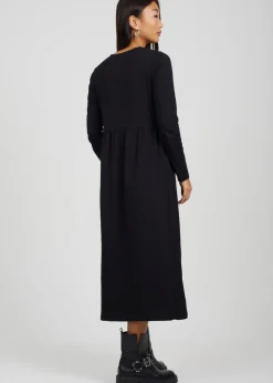 Brave Soul Black Cotton Long Sleeve Midi Smock Dress