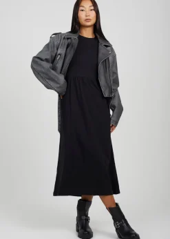 Brave Soul Black Cotton Long Sleeve Midi Smock Dress
