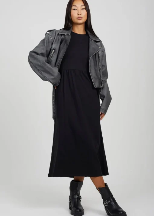 Brave Soul Black Cotton Long Sleeve Midi Smock Dress