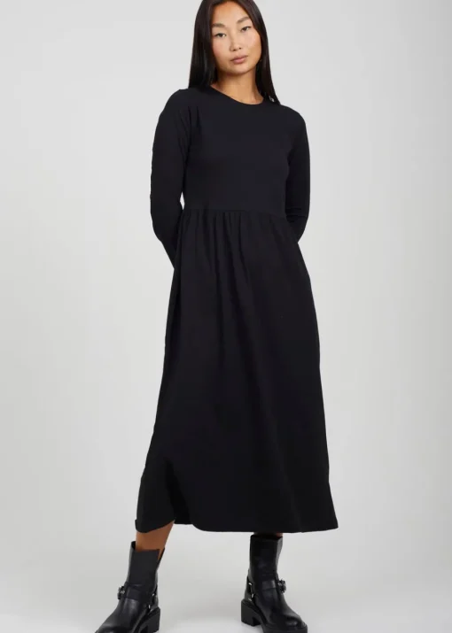 Brave Soul Black Cotton Long Sleeve Midi Smock Dress