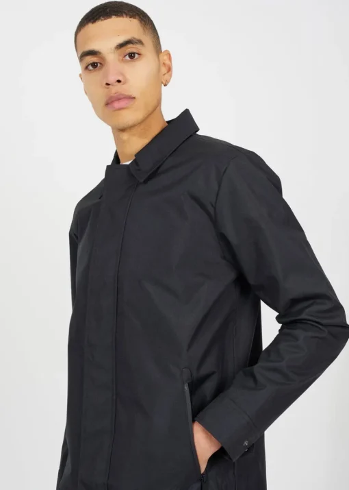 Brave Soul Black Oxford Long Length Zip Through Mac