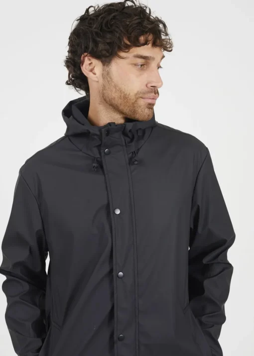 Brave Soul Black Rubberised Hooded Parka Style Jacket