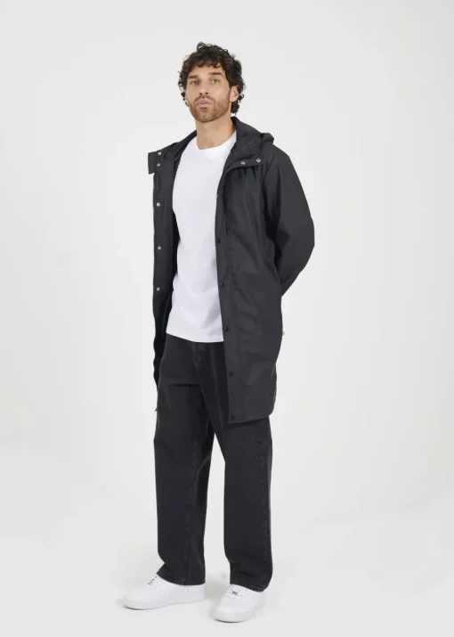 Brave Soul Black Rubberised Hooded Parka Style Jacket