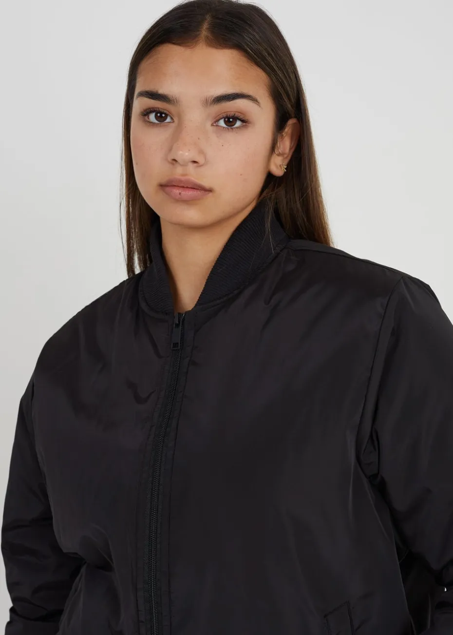 Brave Soul Black Ruched Sleeve Oversized Bomber Jacket