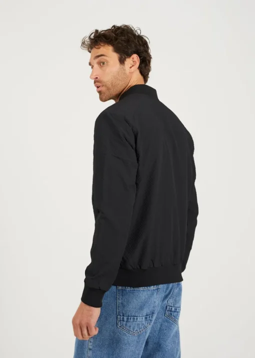 Brave Soul Black Seersucker Bomber Jacket
