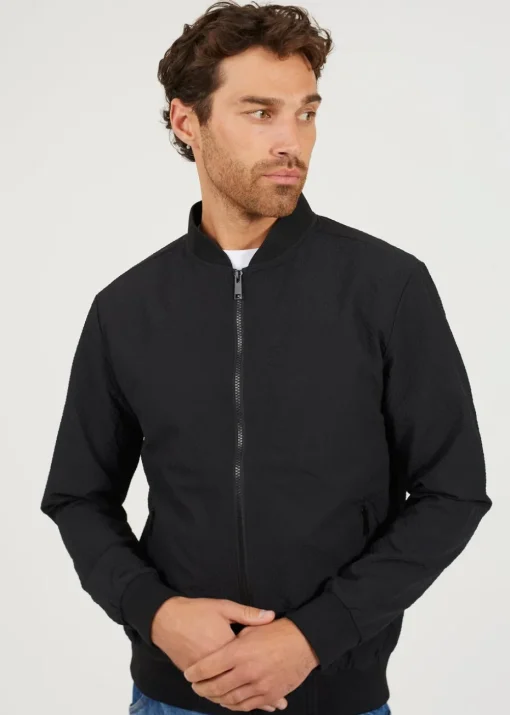 Brave Soul Black Seersucker Bomber Jacket
