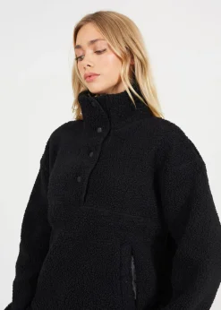 Brave Soul Black Sherpa Quarter Button Neck Fleece