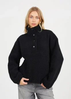 Brave Soul Black Sherpa Quarter Button Neck Fleece