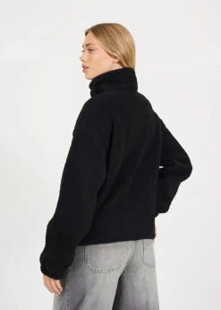 Brave Soul Black Sherpa Quarter Button Neck Fleece