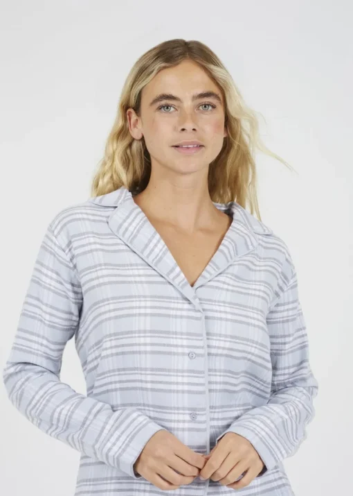 Brave Soul Blue Cotton Long Sleeve Shirt Pyjama Set