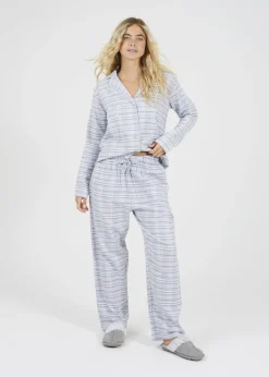 Brave Soul Blue Cotton Long Sleeve Shirt Pyjama Set