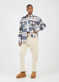 Brave Soul Brown Check Print Long Sleeve Fleece Shirt