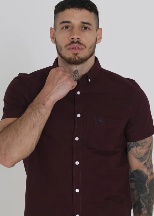 Brave Soul Burgundy Cotton Oxford Short Sleeve Shirt