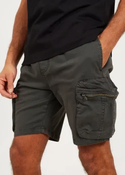 Brave Soul Charcoal Cotton Twill Cargo Shorts