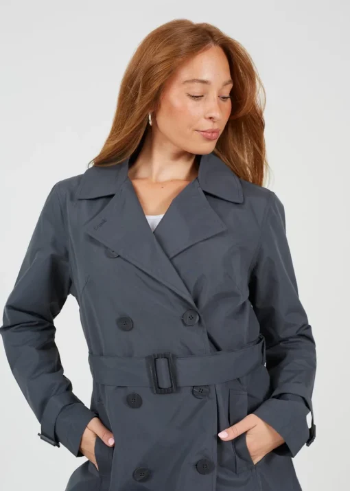Brave Soul Charcoal Double Breasted Short Trench Coat
