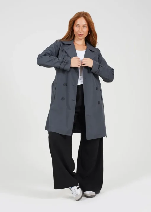 Brave Soul Charcoal Double Breasted Short Trench Coat