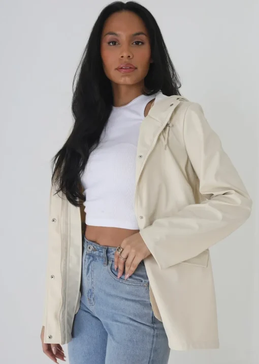 Brave Soul Cream Hooded Rain Mac