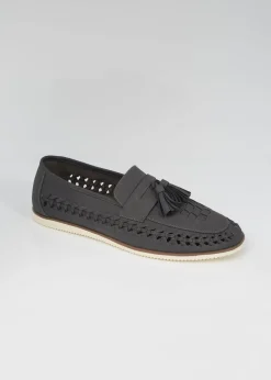 Brave Soul Grey Faux Leather Woven Loafers
