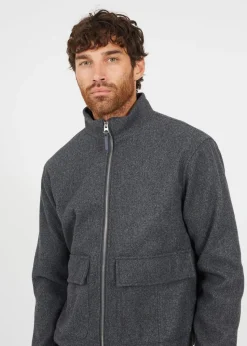 Brave Soul Grey Faux Wool Funnel Neck Bomber Style Jacket