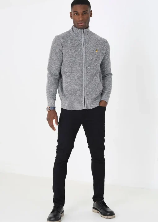Brave Soul Grey Funnel Neck Zip Through Knitted Jumper