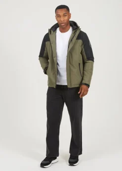 Brave Soul Khaki Colour Block Hooded Jacket