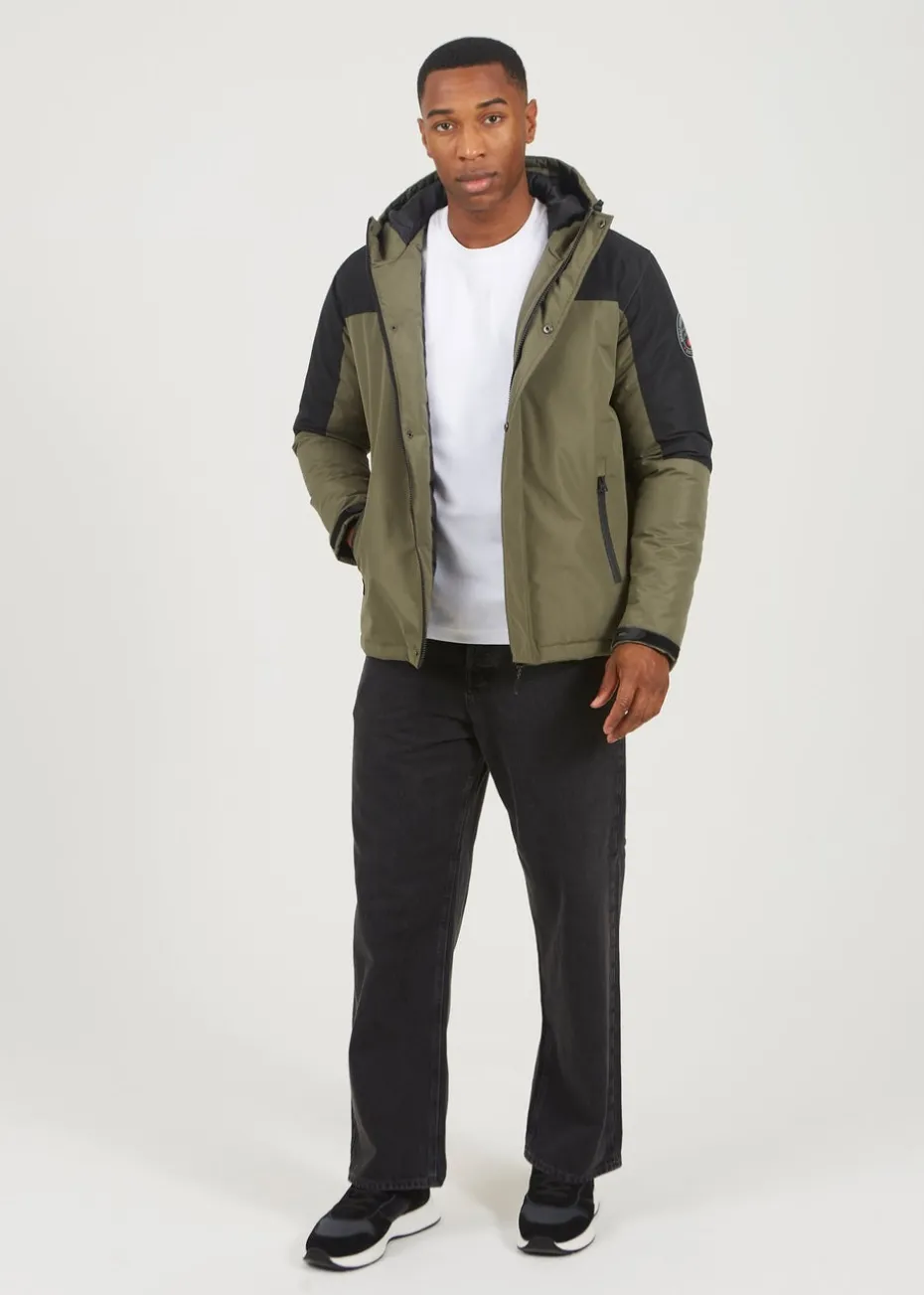 Brave Soul Khaki Colour Block Hooded Jacket