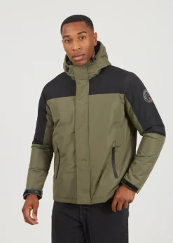 Brave Soul Khaki Colour Block Hooded Jacket