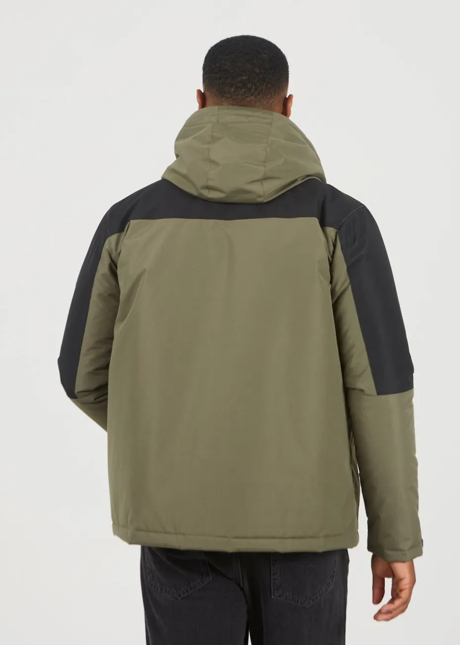 Brave Soul Khaki Colour Block Hooded Jacket