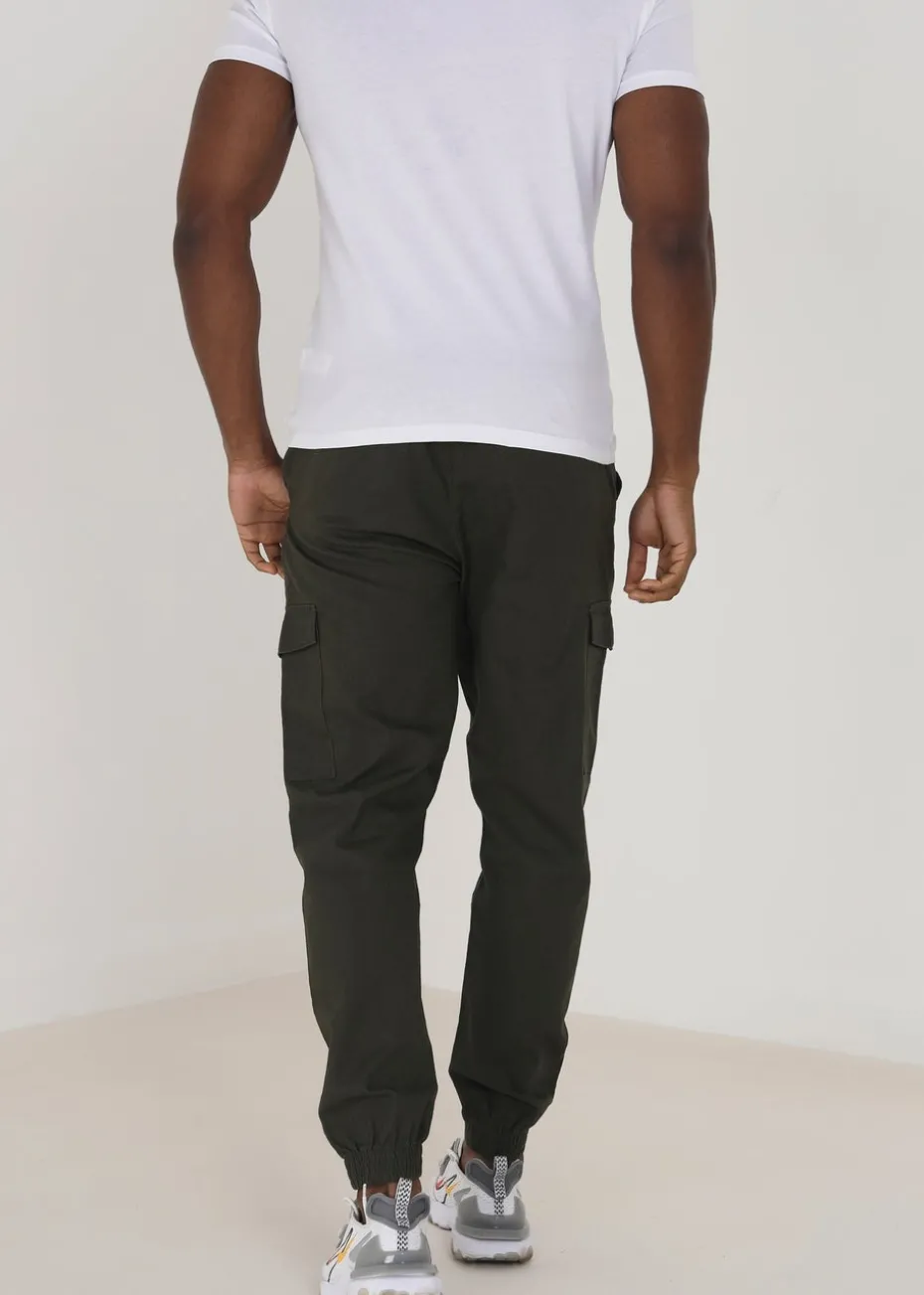 Brave Soul Khaki Cotton Linen Blend Cargo Trousers