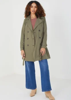 Brave Soul Khaki Double Breasted Short Trench Coat