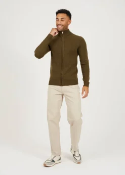 Brave Soul Khaki Zip Through Funnel Neck Knit Cardigan