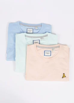 Brave Soul Light Blue Crew Neck T-Shirts with Contrast Piping 3-Pack