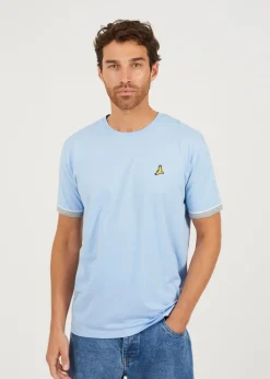 Brave Soul Light Blue Crew Neck T-Shirts with Contrast Piping 3-Pack