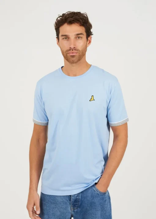 Brave Soul Light Blue Crew Neck T-Shirts with Contrast Piping 3-Pack