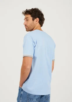 Brave Soul Light Blue Crew Neck T-Shirts with Contrast Piping 3-Pack