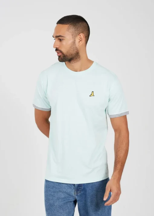 Brave Soul Light Blue Crew Neck T-Shirts with Contrast Piping 3-Pack