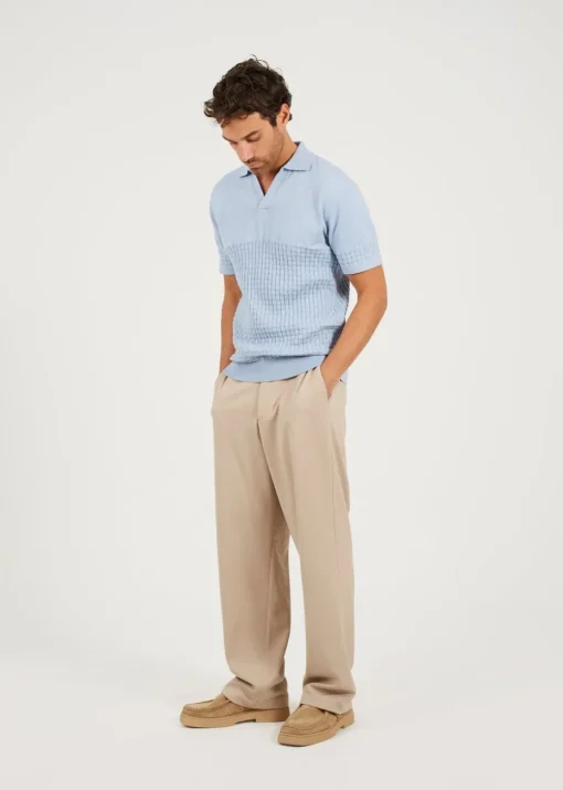 Brave Soul Light Blue Short Sleeve Knitted Polo Shirt