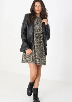 Brave Soul Light Grey Cotton Animal Print Long Sleeve Mini Smock Dress