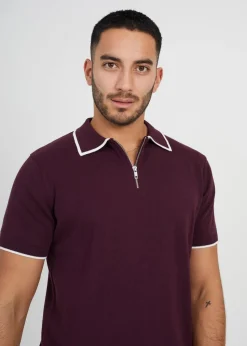 Brave Soul Maroon Short Sleeve Knitted Polo Shirt