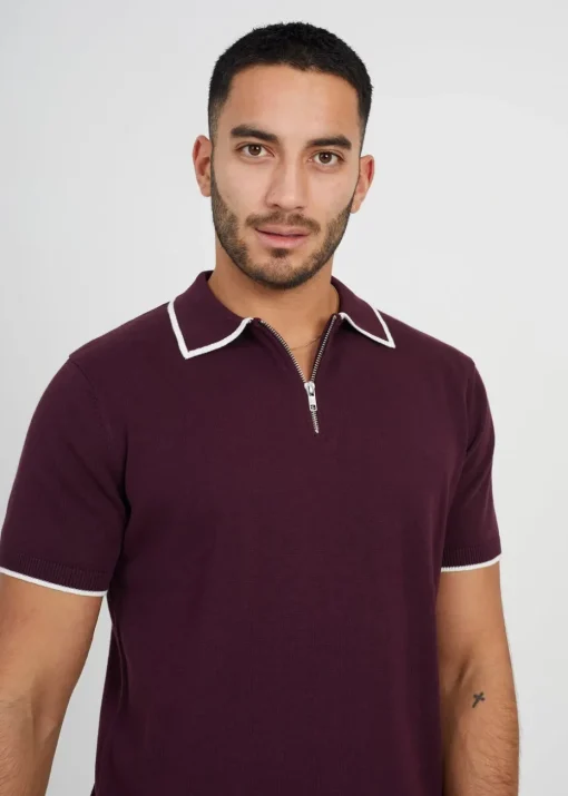 Brave Soul Maroon Short Sleeve Knitted Polo Shirt