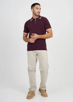 Brave Soul Maroon Short Sleeve Knitted Polo Shirt