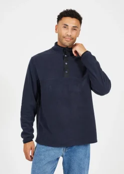 Brave Soul Navy Contrast Quarter Zip Fleece