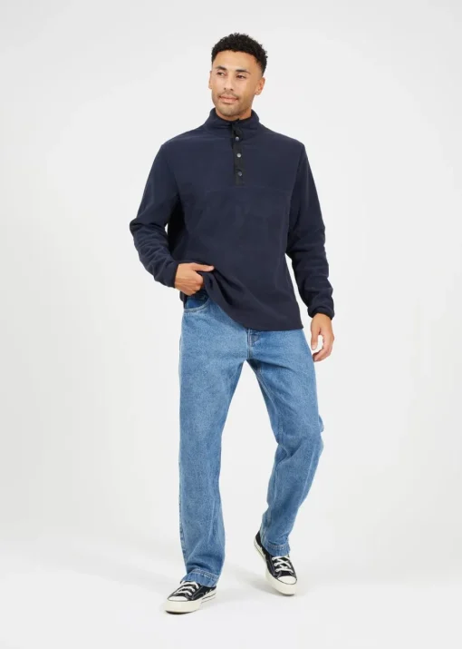 Brave Soul Navy Contrast Quarter Zip Fleece