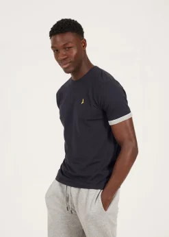 Brave Soul Navy Crew Neck T-Shirts with Contrast Piping 3-Pack