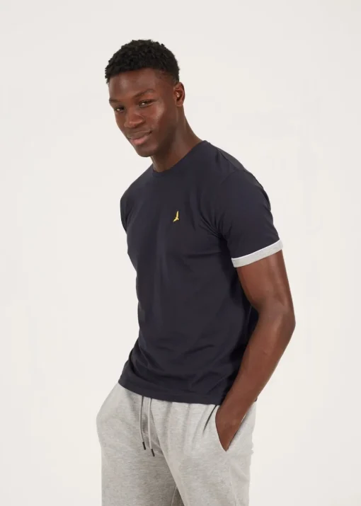 Brave Soul Navy Crew Neck T-Shirts with Contrast Piping 3-Pack