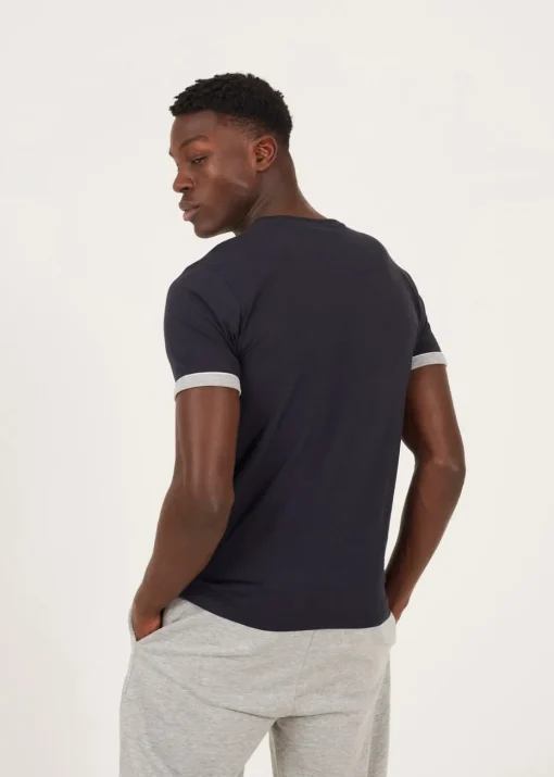 Brave Soul Navy Crew Neck T-Shirts with Contrast Piping 3-Pack