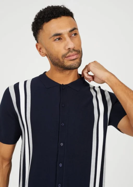 Brave Soul Navy Knitted Short Sleeve Shirt