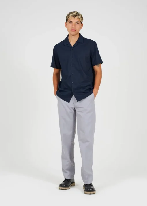 Brave Soul Navy Revere Collar Short Sleeve Shirt