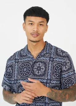 Brave Soul Navy Revere Collar Print Shirt